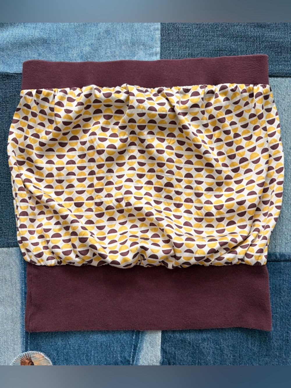 VTG Moda International Tube Top Silk Burgundy & Yellow Polka Dot Geometric S Y2K